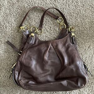 COACH-15742 Madison Maggie Mia Leather Shoulder Bag Brown Hobo 3 Comp. Carry All
